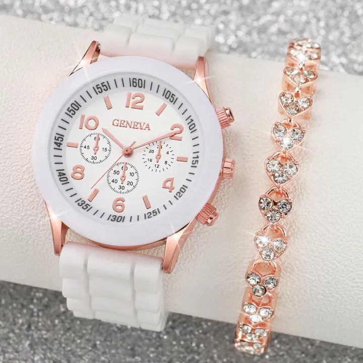 2PCS/Set Fashion Silicone Band Women Watches