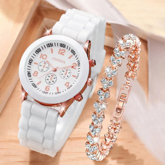 2PCS/Set Fashion Silicone Band Women Watches
